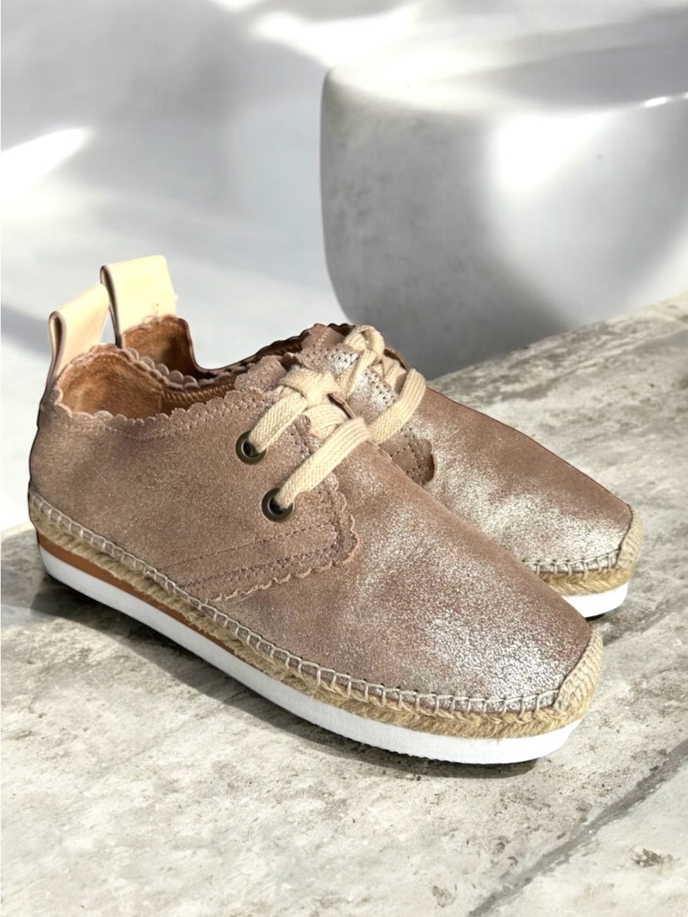 See by Chloe Glyn Espadrille Sneakers Metallic Rose Leather